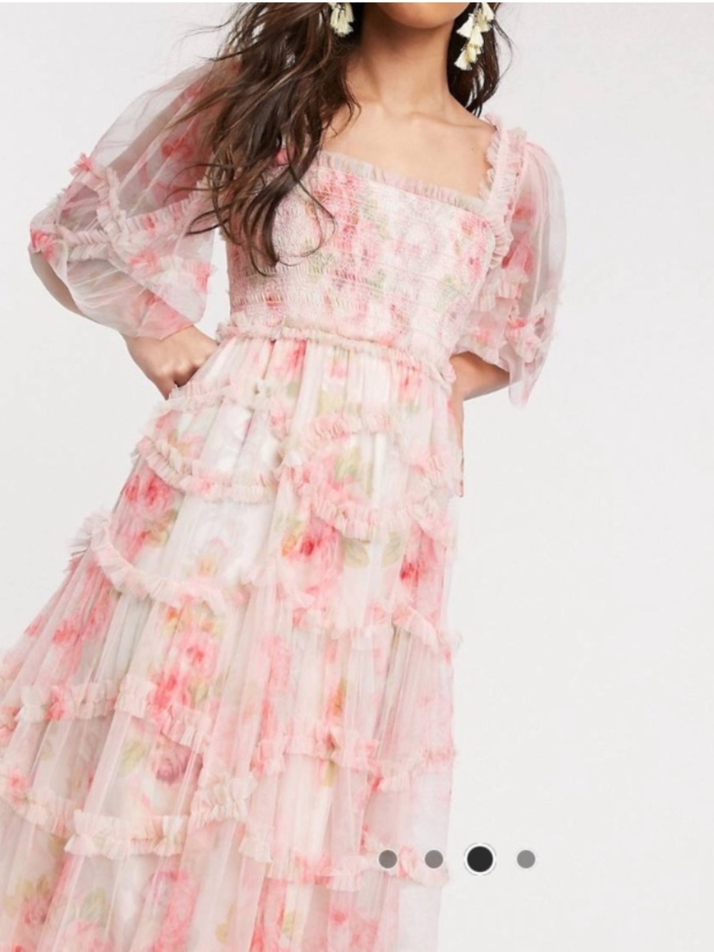 Needle & Thread Pink Floral Tiered Tulle Midi Dress - Picture 2 of 14